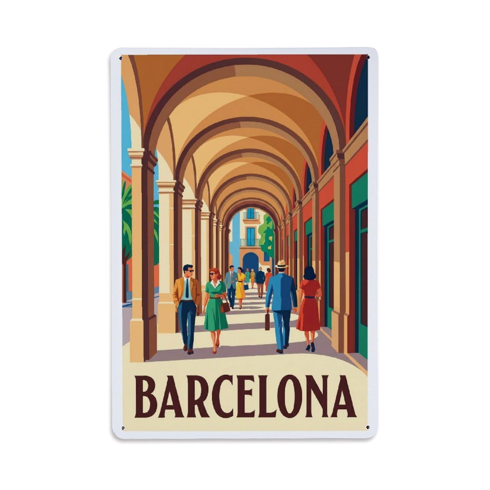 Vintage Travel Passage Spain Vaulted Metal Tin Sign