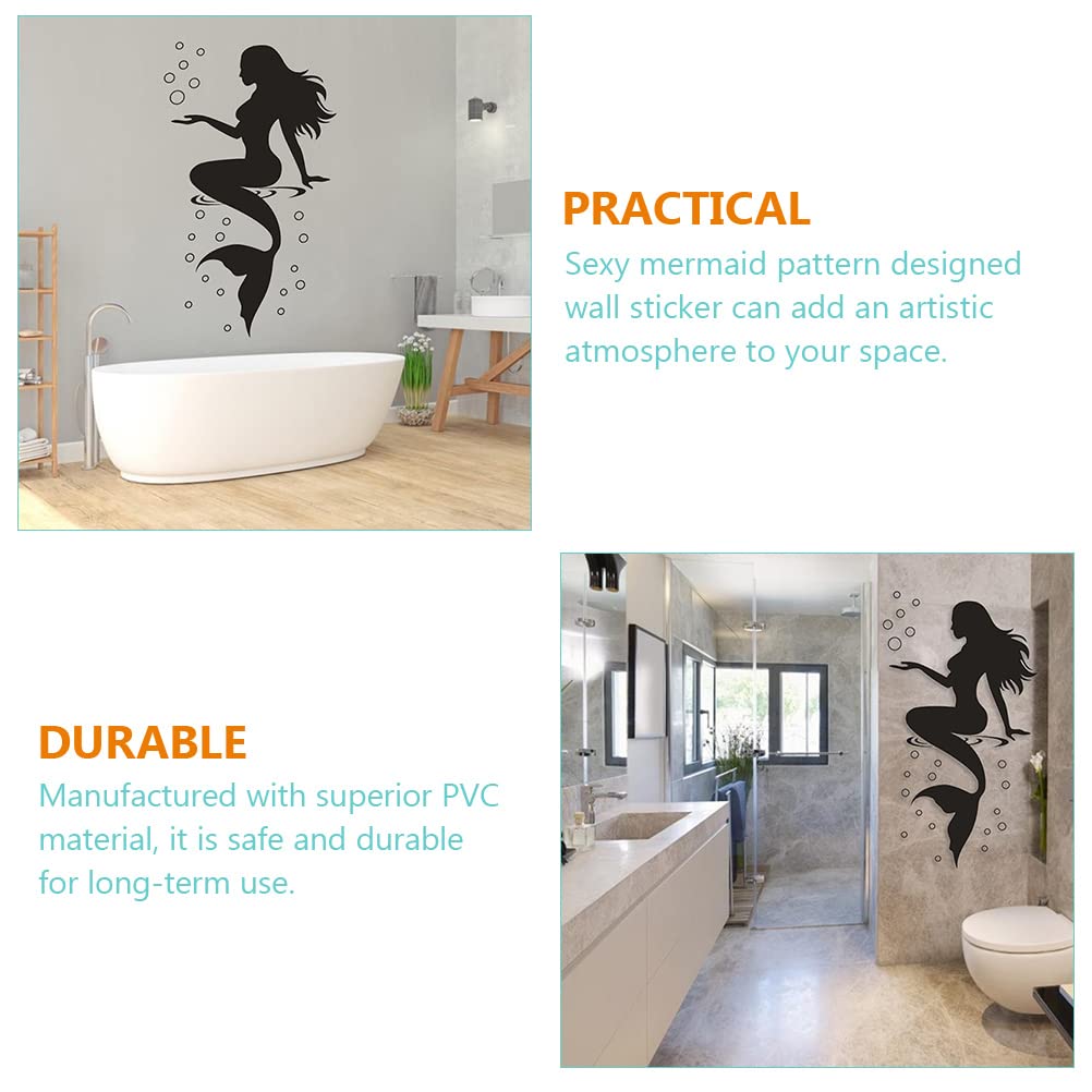 2 Autocollants Muraux Sirène - PVC Noir, 57x30 Cm, Décoration Chambre Et Salle De Bain