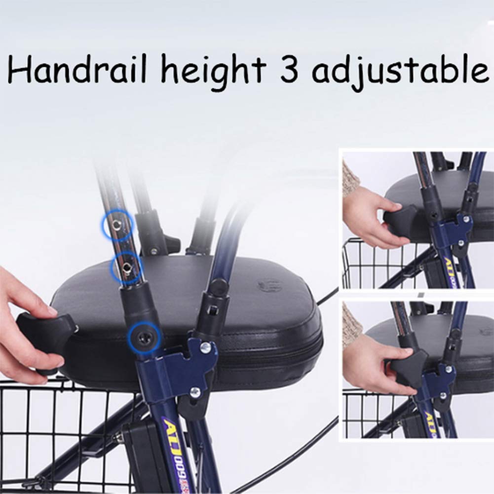 Leichter, zusammenklappbarer Rollator mit Vier Rädern, gepolstertem Sitz, ergonomischen Griffen und abnehmbarem Einkaufskorb Interesting