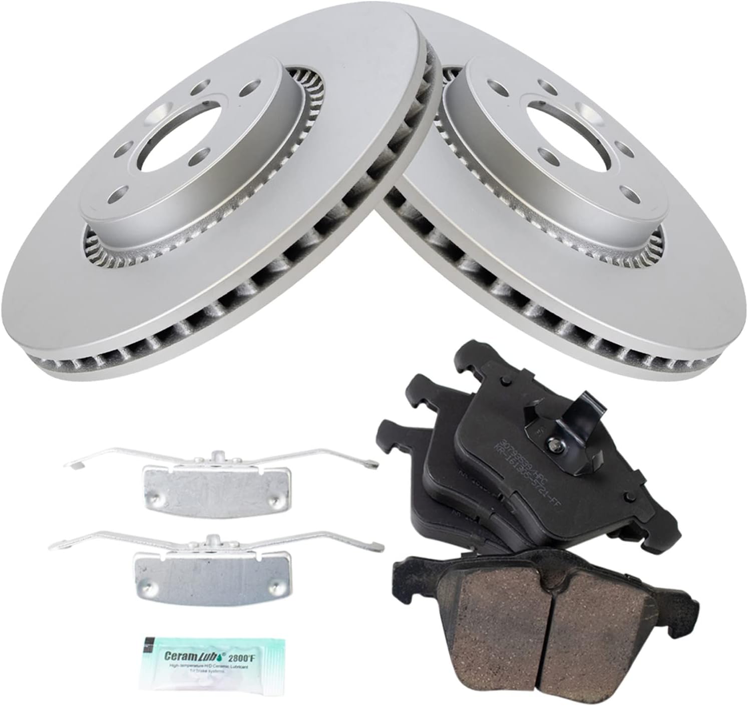 TRQ Front Brake Pad and Rotor Set Ceramic Coated Vented Rotors Compatible with 2008-2018 Volvo S60 S80 V60 V60 Cross Country V70 XC70 S60 Cross Country