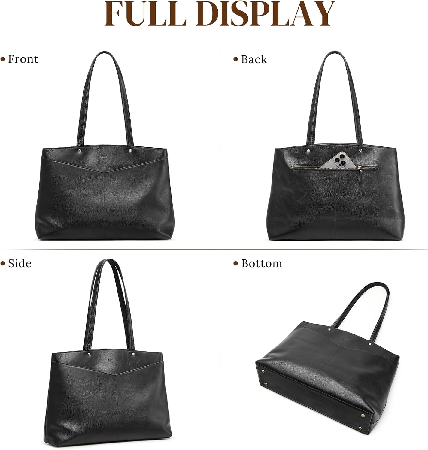 S-ZONE Leather Tote Bag for Women Work Travel Shoulder Bags Purses with Zipper - Image 7