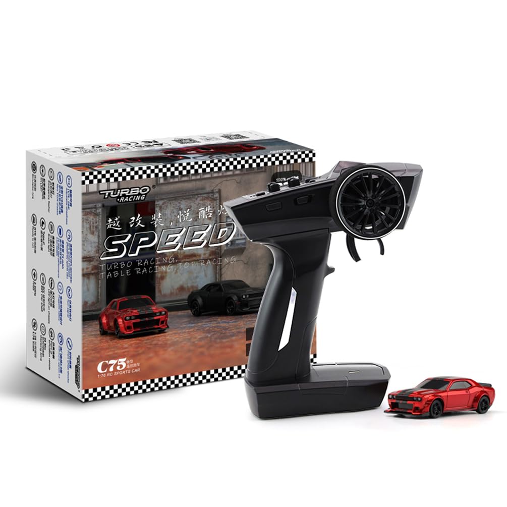 1:76 Turbo Racing Scale RC Sport Car, Table Racing Remote Control Mini Model Car Full Proportional RTR Kit Toys (C75-red)