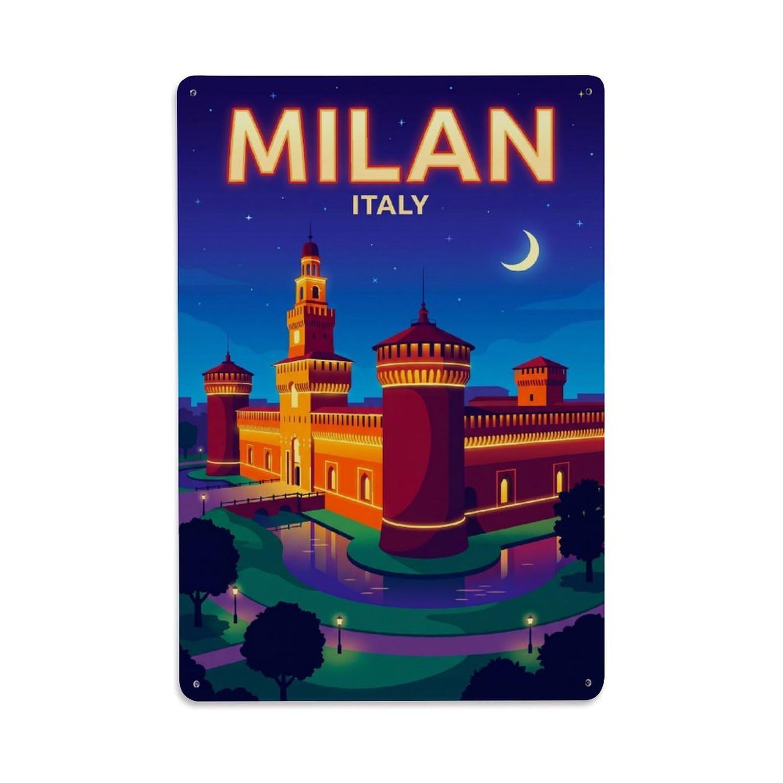 Olhnbad Style Colorblock Milan Italy Centrale City Travel Metal Tin Sign