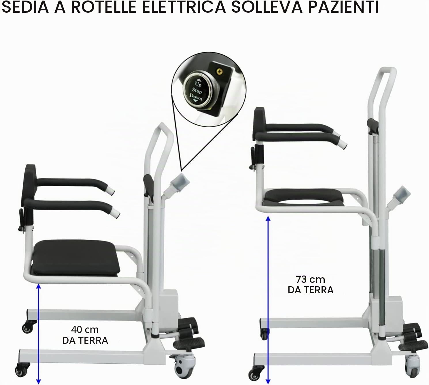 Sollevatore Elettrico per Paziente per Anziani Sedia da Trasferimento per Pazienti Portatile Sedia a Rotelle per Doccia con Ascensore Elettrico con Sedile Diviso a 180° per la Casa