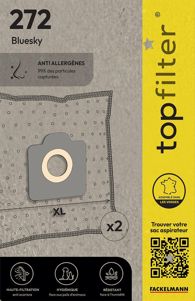TopFilter Vacuum Cleaner Bags for Bluesky 272, 2 Box of Fleece Vacuum Bags, 2 Dust Bags (30 x 26 x 0.1 cm