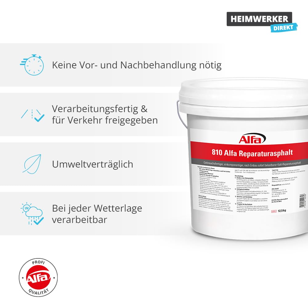 3x Alfa Reparaturasphalt 25 kg Kaltasphalt – Asphalt – Reparatur – Profi | Profi Qualität – Reparaturasphalt Körnung 0–5 mm für Beton und Bitumen, sofort befahrbar und bei jeder Witterung einsetzbar