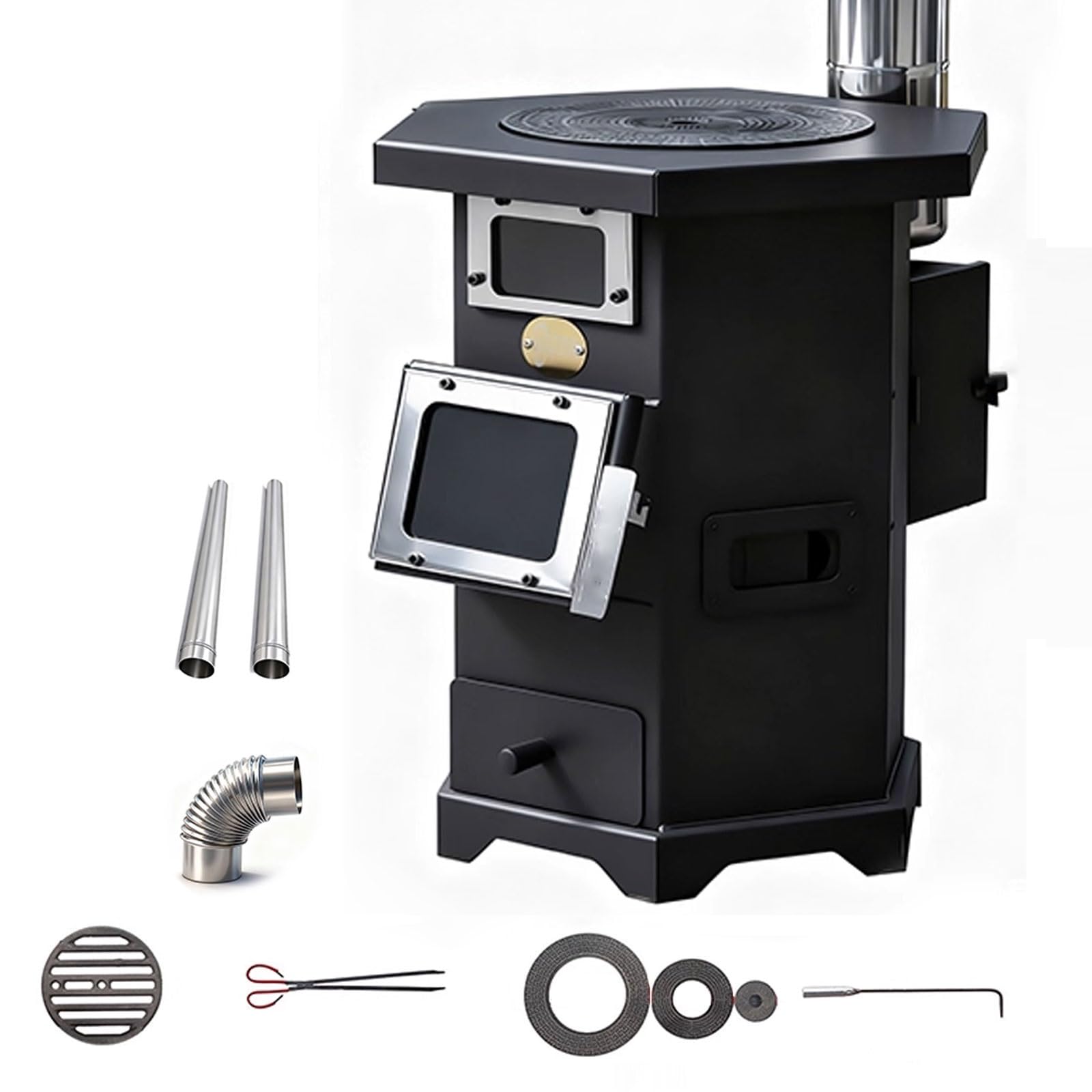 Stufa A Pellet Forno Da Campeggio Stufa A Legna Con Forno Include Canna Fumaria Da 200 Cm E Due Finestre Di Ispezione Design Completamente Saldato