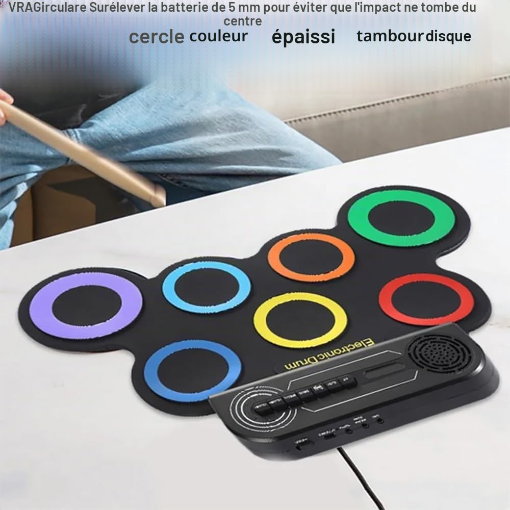 NEWFUN Batterie électronique, Batterie Electronique Adulte, Batterie électronique Pliable Avec 7 Pads en Silicone, Baguettes et Pédale pour Débutants