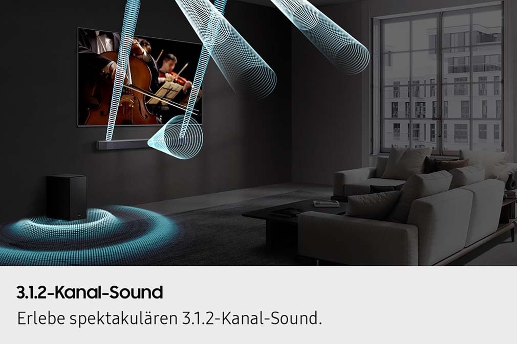 Samsung HW-Q610GF Q-Series 3.1.2-Kanal-Soundbar für Fernseher, TV-Lautsprecher mit kabellosem 6,5"-Subwoofer, Dolby Atmos und DTS:X, Q-Symphony, Game Mode Pro