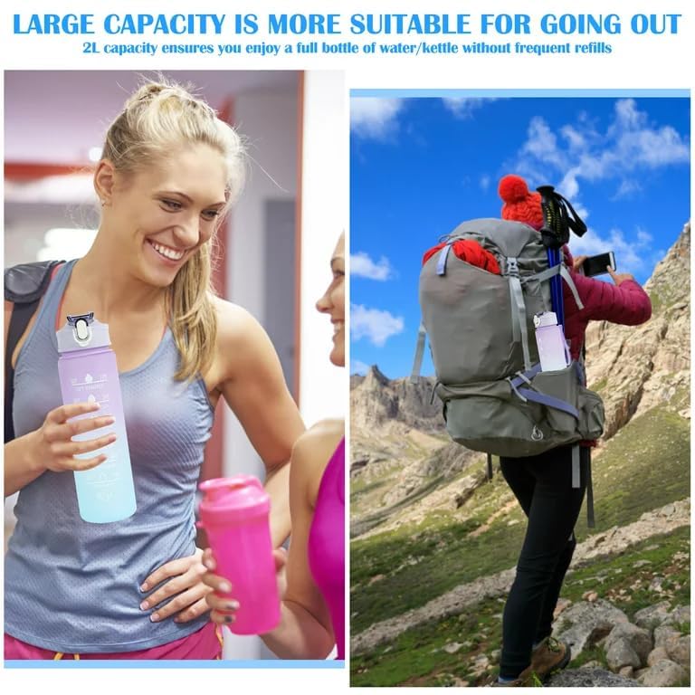 Image of Water Bottle with Motivational Time Marker, Motivational Water Bottle,Sipper Straw Drinking Reminder with BPA Free Tritan Material For Gym,Kids,Home,Office,School-Multi(1 Litre Bottle)-1Pic