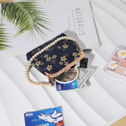 Miniatura 3 de Oyachic Monedero de monedero, monedero de cambio floral, monedero de lona con cierre, billetera con cierre de beso para mujeres y niñas