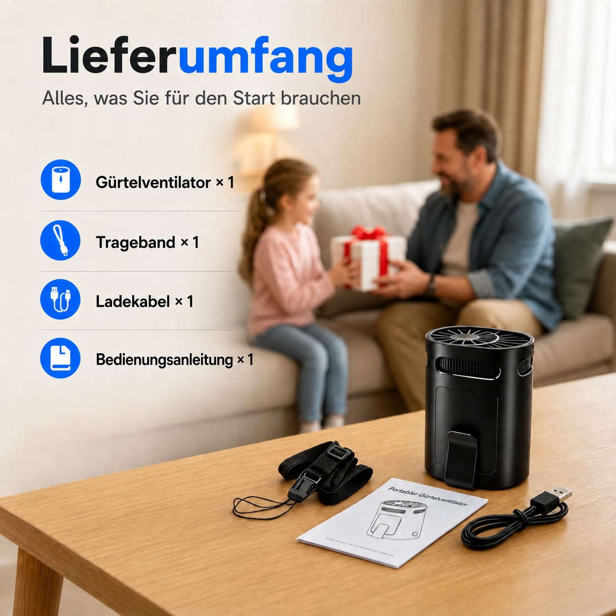 KoveYzao Tragbarer Ventilator, Aufladbarer Clip Ventilator mit 4 Speed & 13000 U/min Starker Luftströmung, Handsfree Halsschal Ventilator, Gürtelventilator für Draußen/Arbeitsplatz