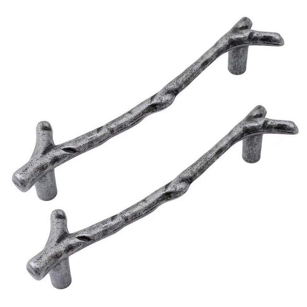 Wushadehans Silver Antique Brass Cabinet Drawer Handles 2Pcs Zinc Alloy Twig Branch Decorative Hardware Pulls(,Hole Centers:5.03 Inch)