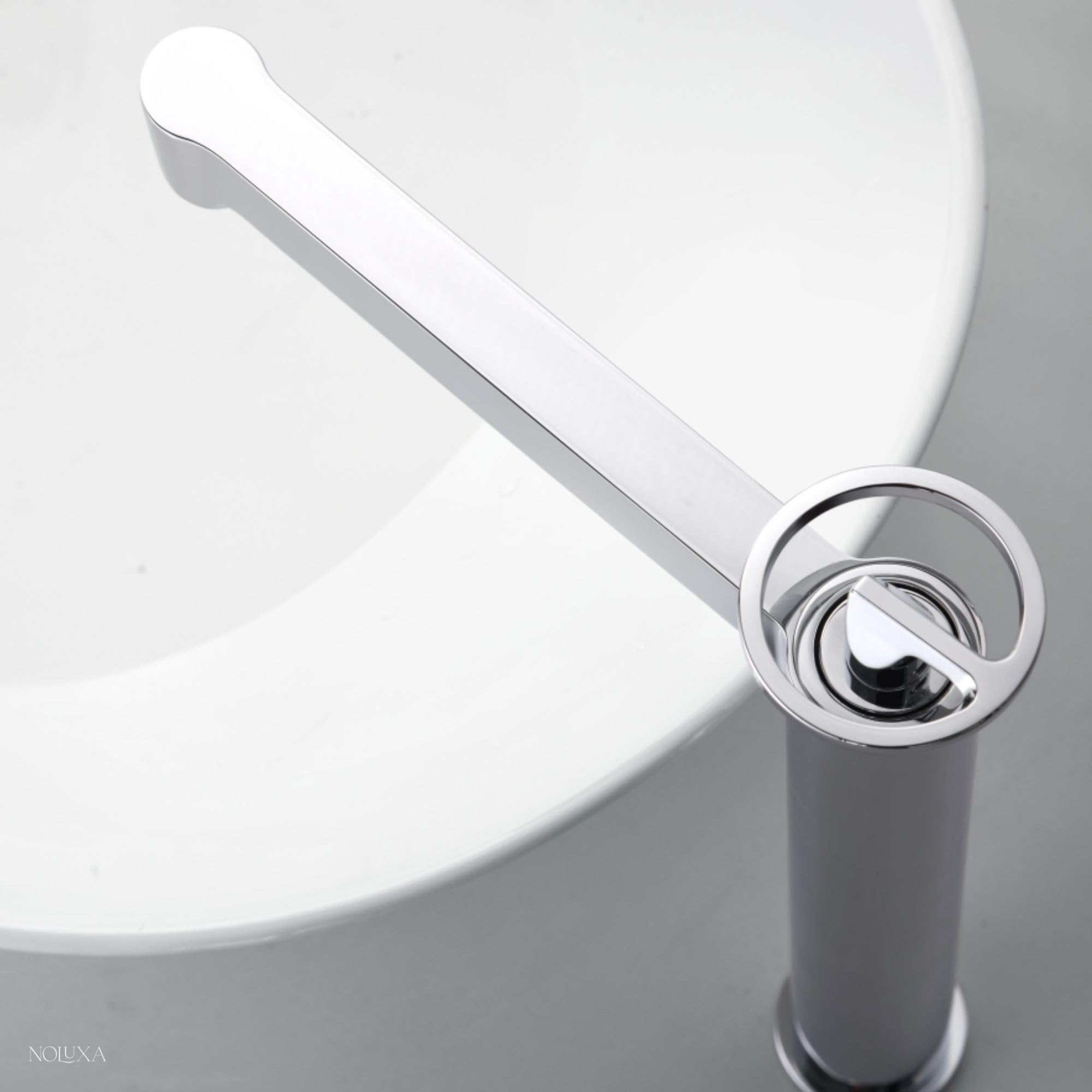 IMEX - Grifo Lavabo Cromado Caño Alto | Grifo Baño Mezclador Agua Fria y Caliente | Grifería Monomando Efeto Cascada con Caño de Latón y Ahorro de Agua | Serie Olimpo | Color Cromado
