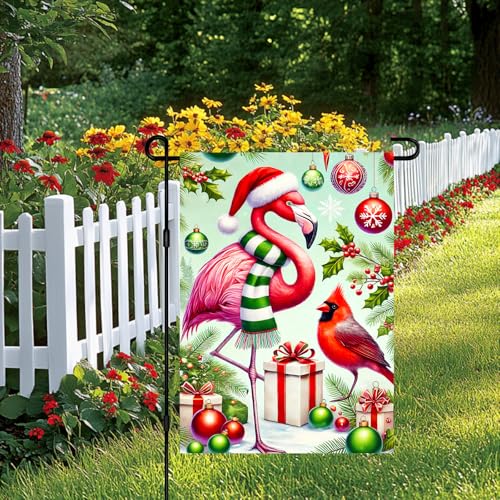 Image of BlissYard Christmas Flamingo Garden Flag 12x18 Inch Polyester