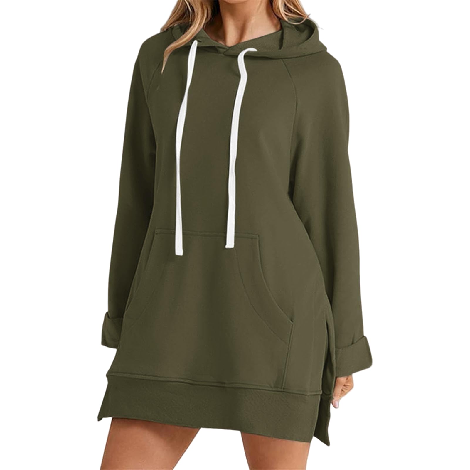 The Warmy Robe à capuche surdimensionnée pour femme, pull décontracté à manches longues et ourlet fendu, blanc, M
