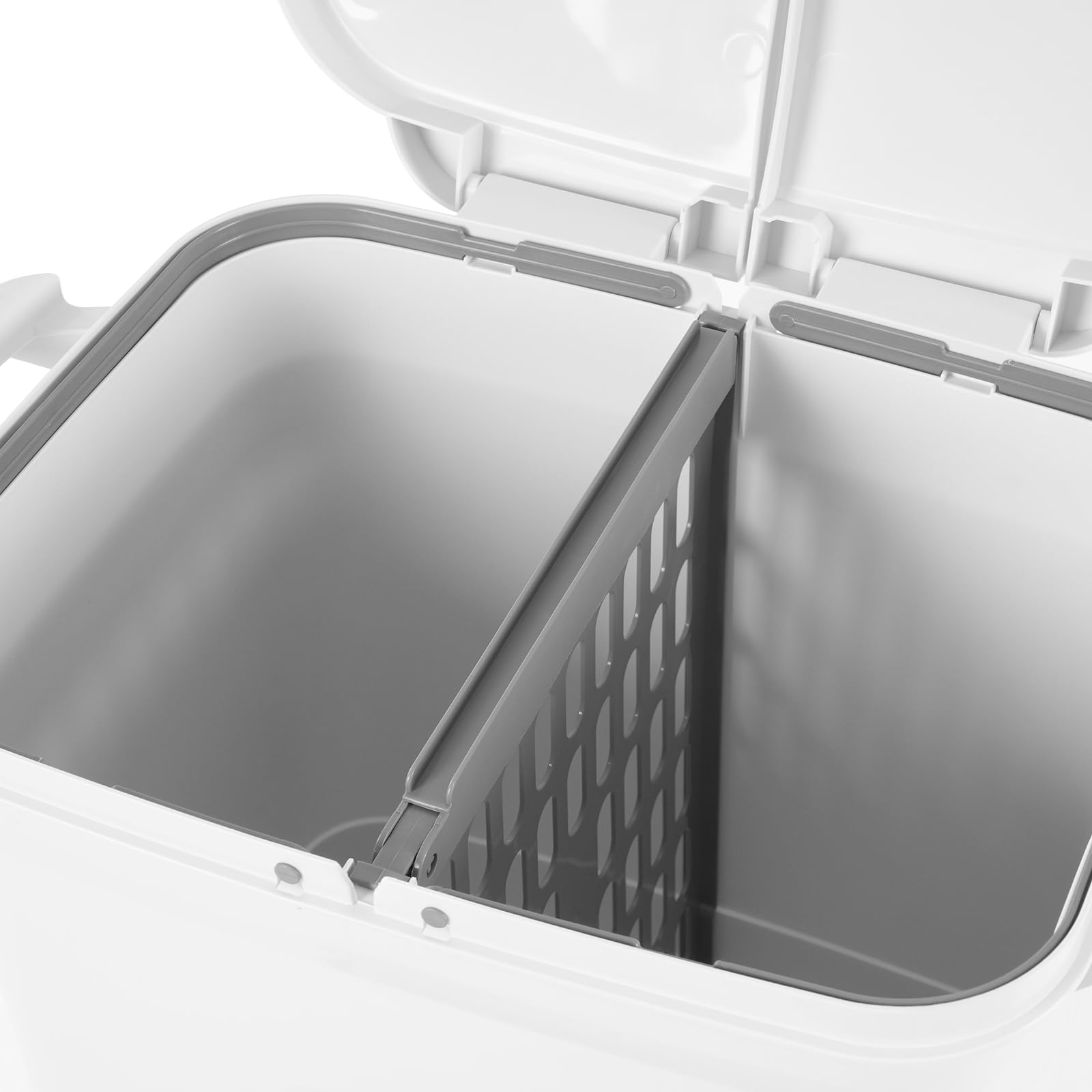 Pattumiera Differenziata 45L Cucina con Ruote Doppio Contenitore | Secchio verticale per smistamento, coperchio richiudibile, pattumiera da cucina e ufficio, secca e naso