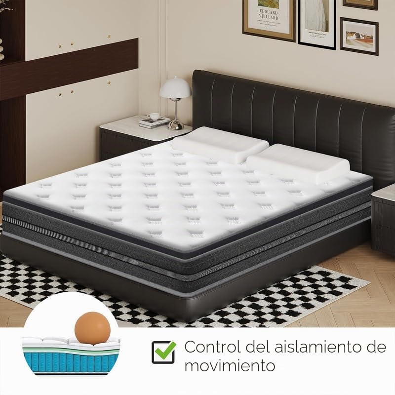 Colchón Viscoelástico 140x200 cm Espuma de Memoria, Altura 32cm, Confort y Firmeza Media | Antiácaros, Antibacteriano, Transpirable, Hipoalergénico | Certificado Oeko-Tex, Colchón Muelles Ensacados