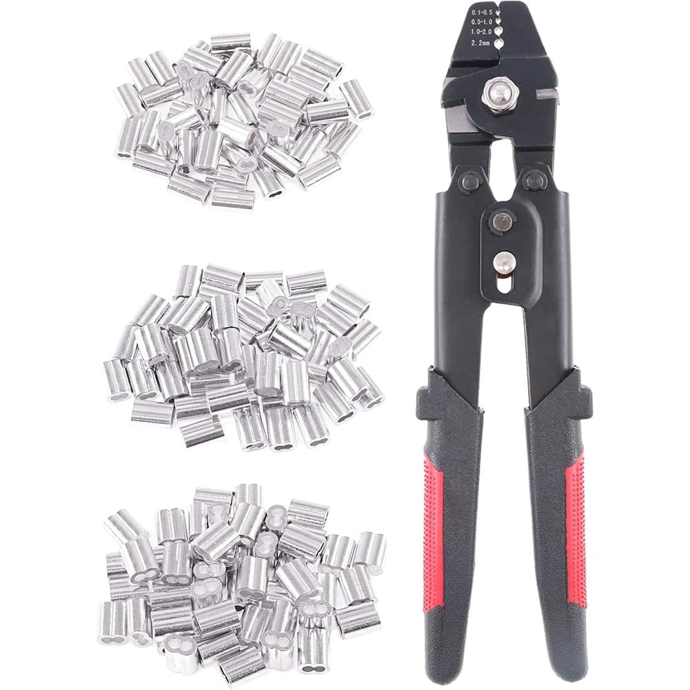 Jnchdghwa As Shown Fishing Wire Rope Crimping Tool 2.2Mm Wire Rope Swager Crimper With 180Pc Ferrule Crimping Loop Sleeve Kit