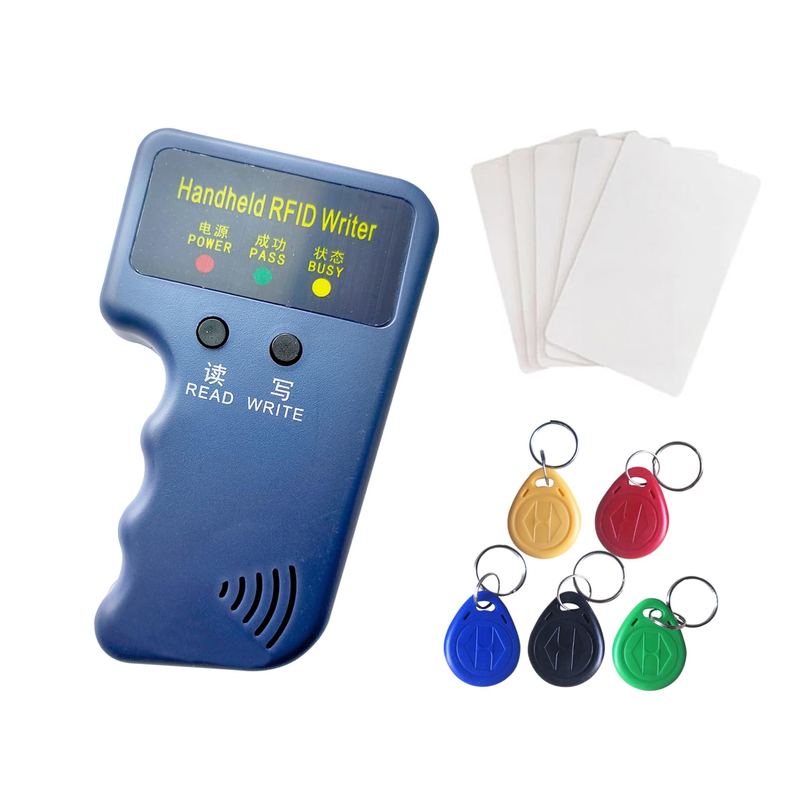 HECERE Handheld 125khz Copier RFID Smart ID Card Duplicator Used for T5577 or EM4305+5pcs NO.2T5577 Keychains +5 T5577 Cards