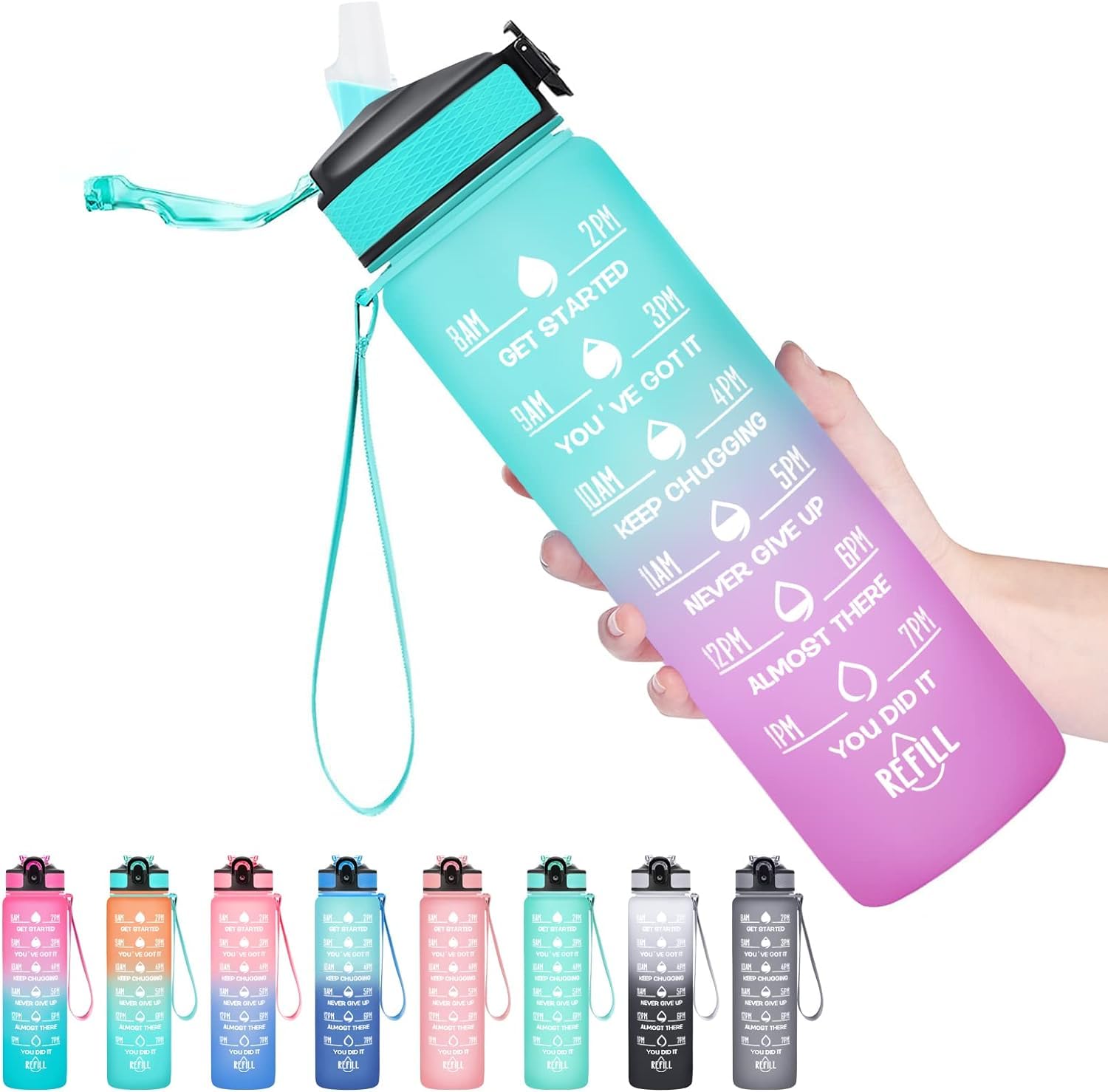 DPM Motivational Water Bottle 1 litre Sipper Bottle For Adults With Time Measurement Non-Toxic Water bottle for office,Water bottle for gym (1000ml green)