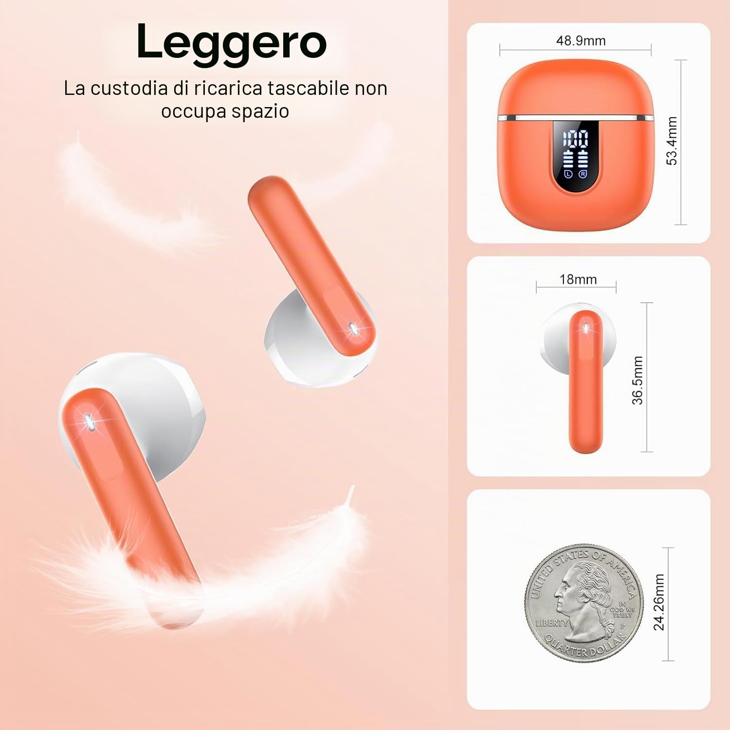 Cillso - Auricolari Bluetooth, 40h, senza fili, bassi profondi, display LED, impermeabili: IP7, Bluetooth 5.4, in-ear con 4 microfoni ENC per ridurre il rumore