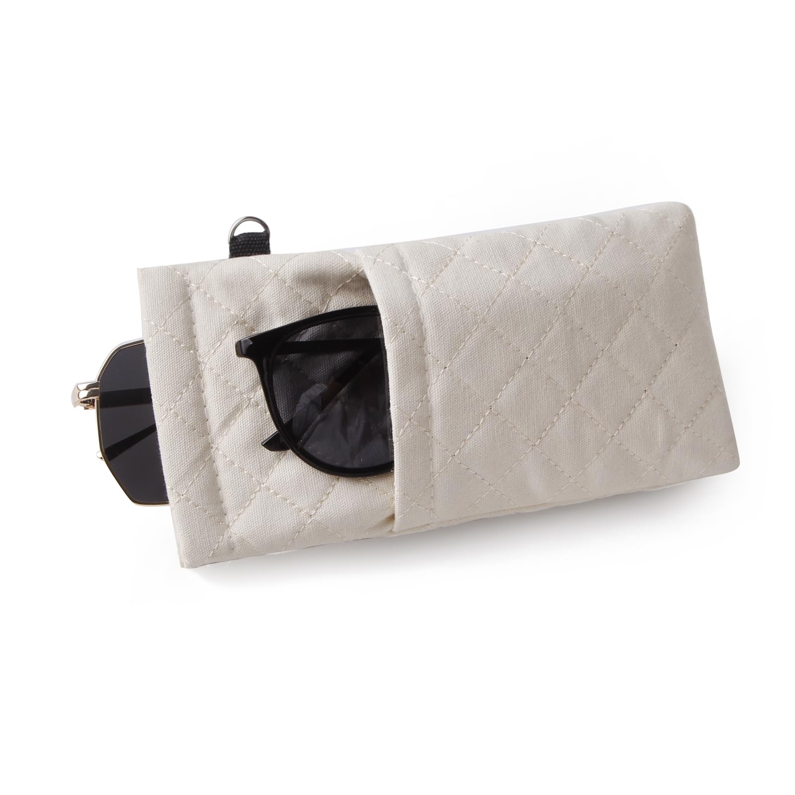 Glasses Pouch Squeeze Top Double Eyeglass Sunglass Case Soft Microfiber with Cleaning Cloth for Women-image-30