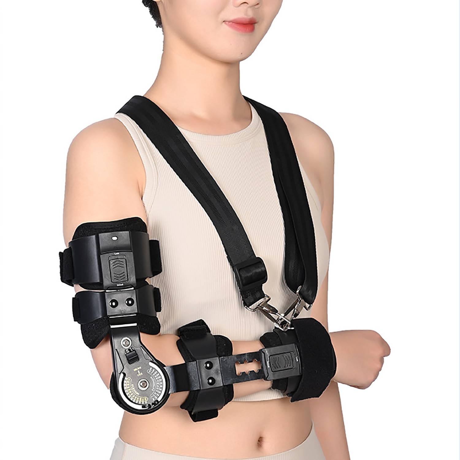 HKFGSHOP Hinged Post-Op Elbow Brace, Post Op Arm Splint with Sling Stabilizer, Bending Angle 0-120°and Length 35-43cm Adjustable, for Post-Surgery Recovery, Elbow Injury Support