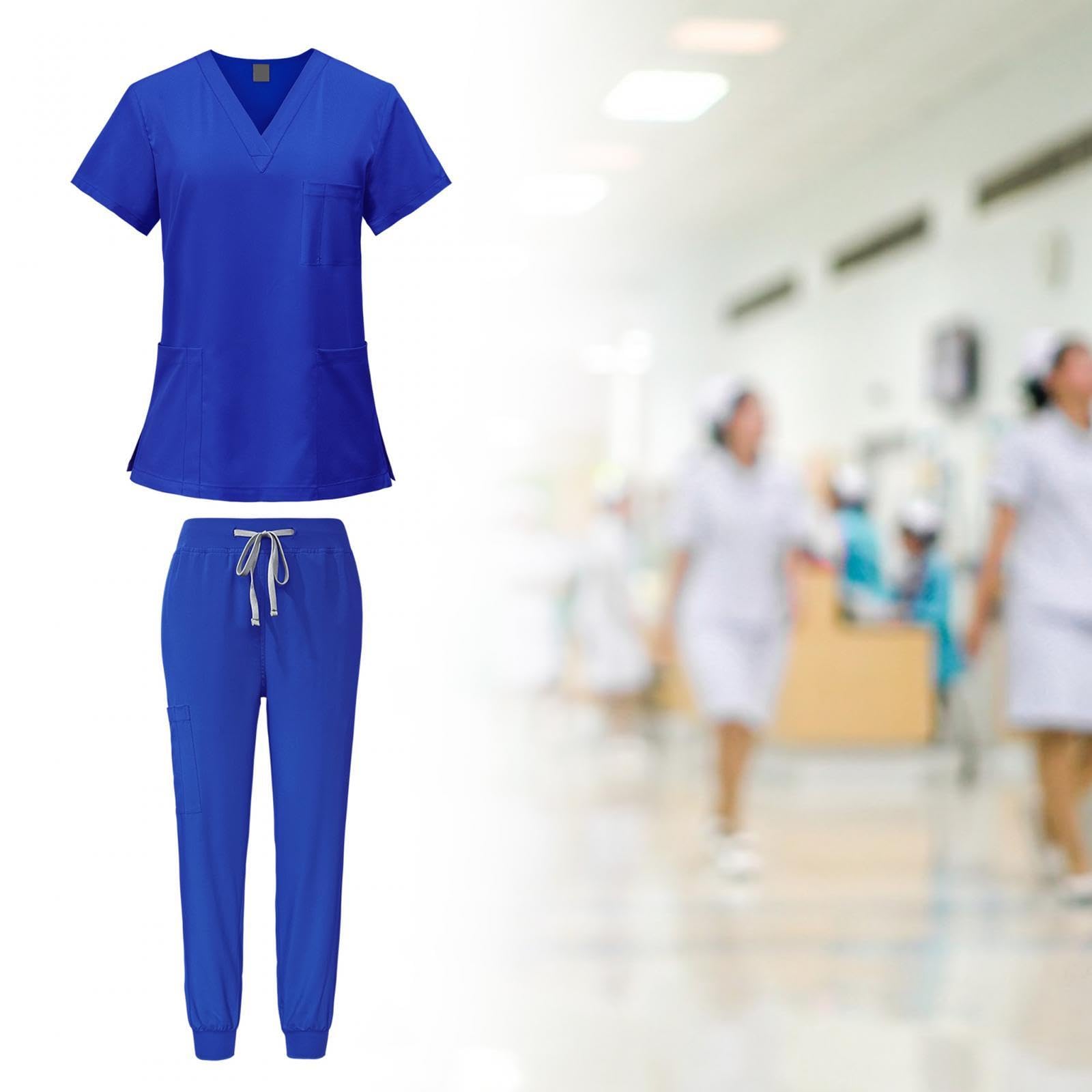 TISHITA Set di 2 Divise Mediche Da Donna Geuniform: Casacca a Maniche Corte, Pantaloni Da Jogging con Elastico in Vita, Pratiche Tasche, Leggere, Ideali per O