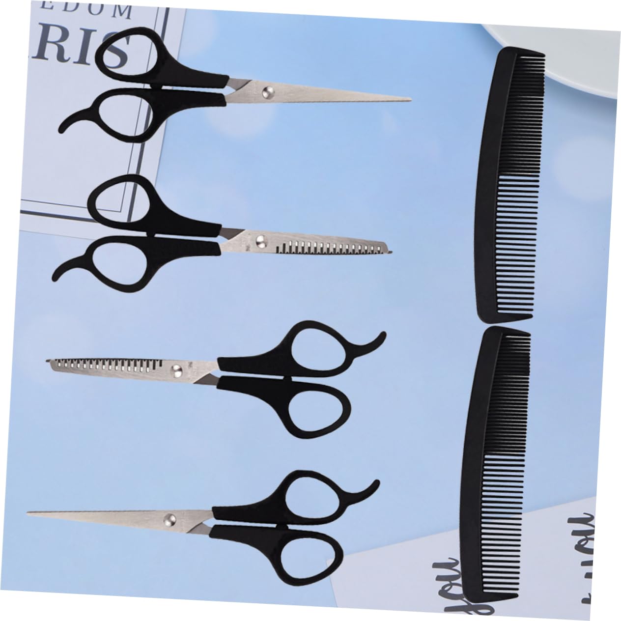 Gogogmee 2 Sets 6pcs Barber Accessories Hairdressing Scissor Hair Comb Barber Tool Hair Cutting Scissors Teeth Cut Black