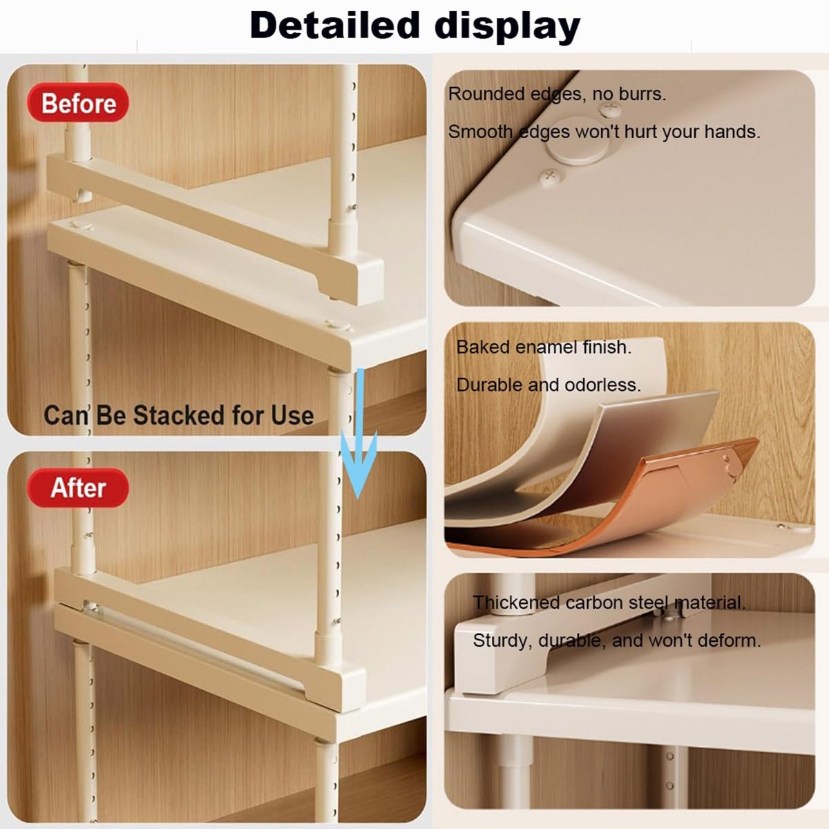 Mensola Estensibile per Armadio, Scaffale Telescopico Estensibile per Armadio,Ripiano Salvaspazio Cucina,Acciaio Al Carbonio Scaffale Portaoggetti Espandibile(White:L50-85cm,W42cm-H35-50cm)