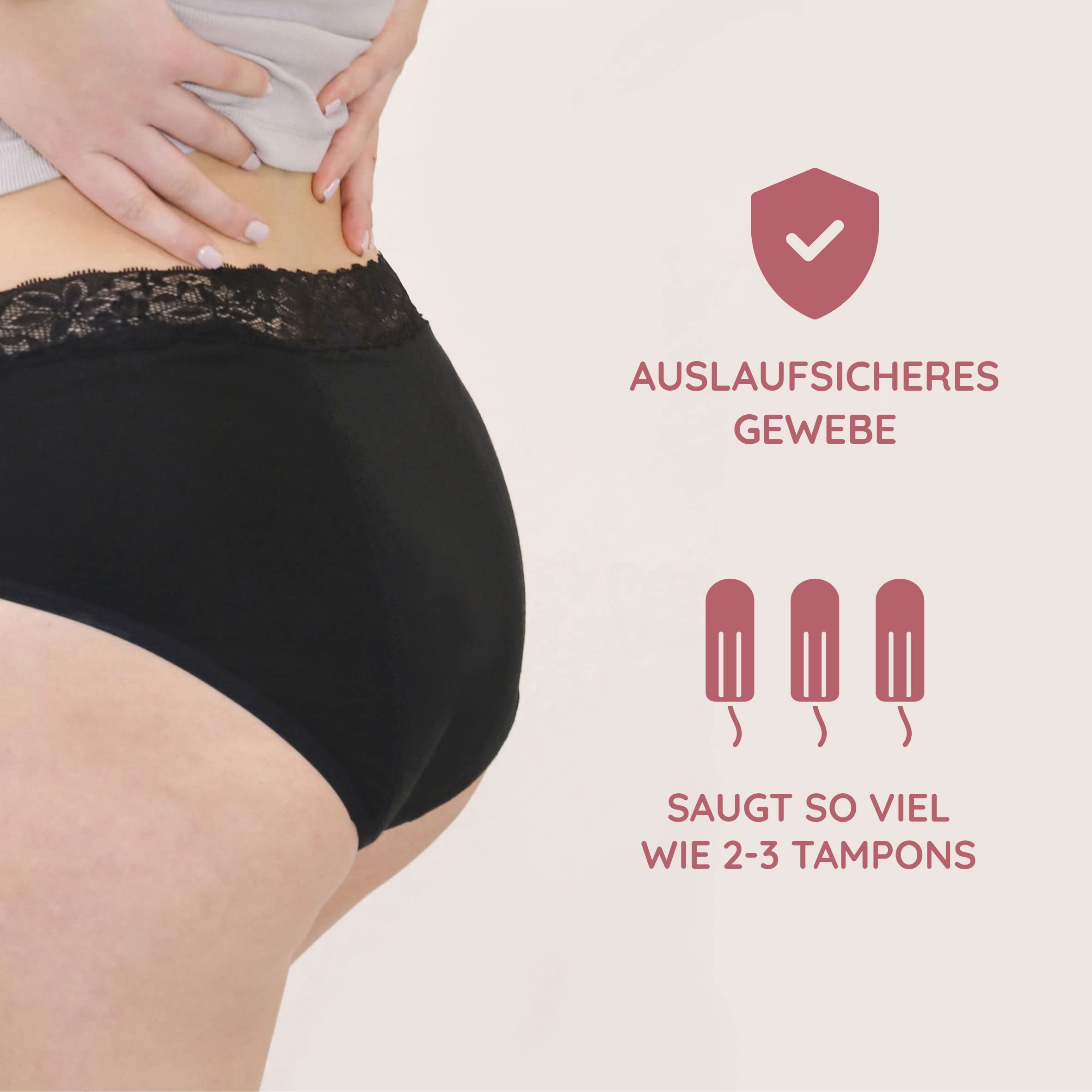 MYLILY® Periodenunterwäsche I Bio-Baumwolle I Periodenunterwäsche auslaufsicher I Nachhaltig & waschbar I Inkontinenz I Schwangerschaft & Wochenbett geeignet (3X Hipster Strong mit Spitze, M)
