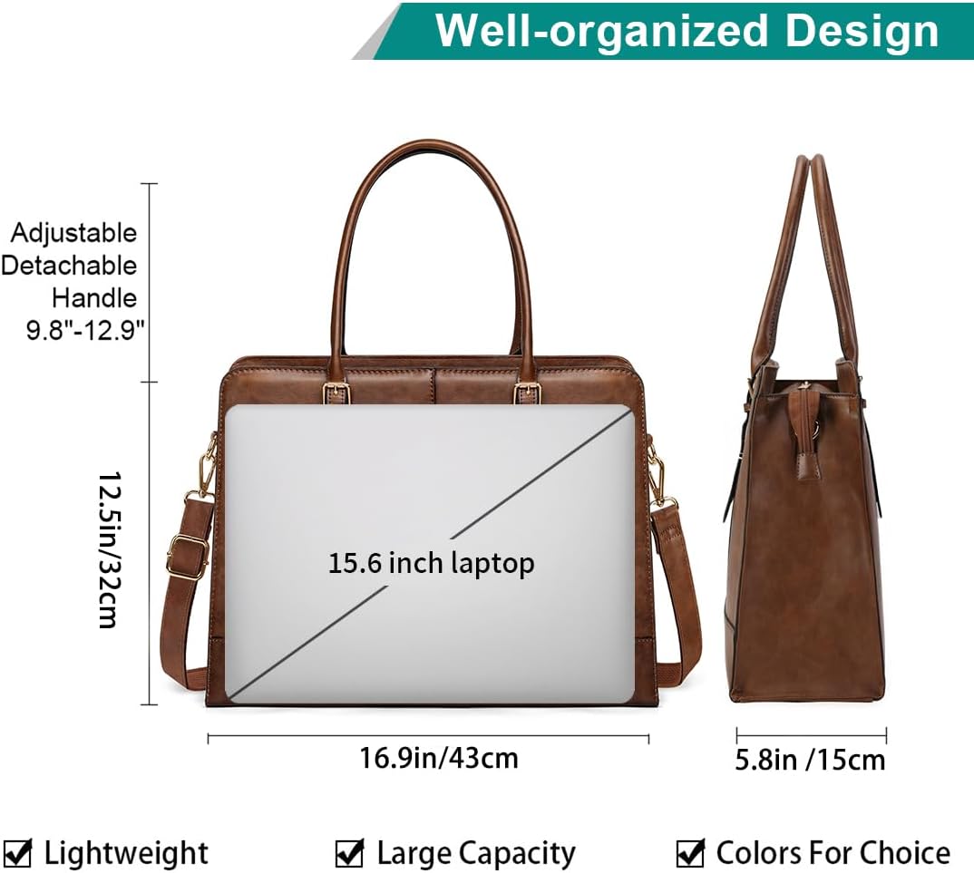 Laptop Bag for Women Leather Work Tote 15.6 Inch Laptop for Computer Messenger Bag Waterproof Briefcase Business Office Professional Large Capacity Handbag Shoulder Teacher Nurse Bag - Image 4