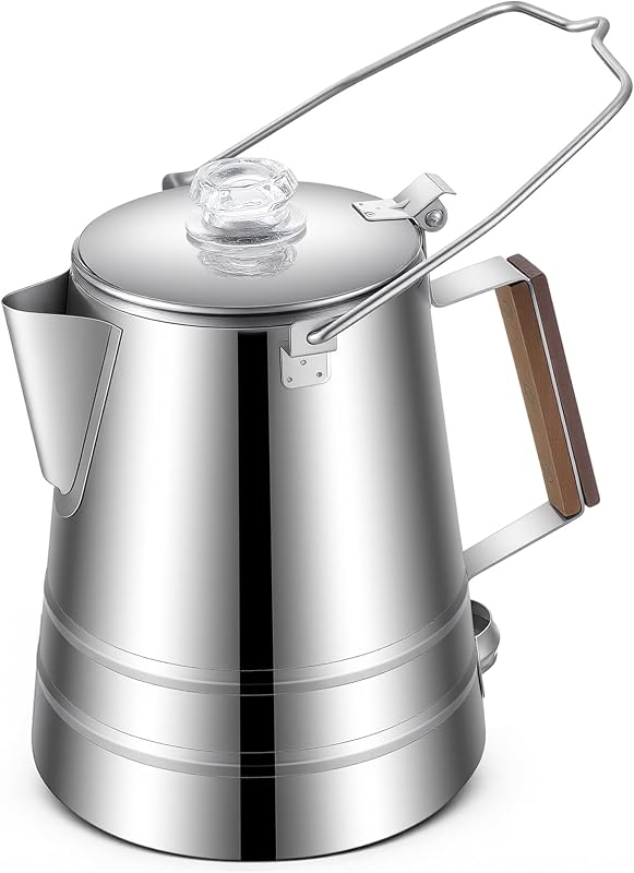 Stainless Steel Percolator Coffee Pot, Camping Coffee Pot, 28 Cup | No Aluminum or Plastic, Large Capacity, Stove and Fire, for Stovetop, Camping Outdoors Home, Use Indoor Outdoors, Silver