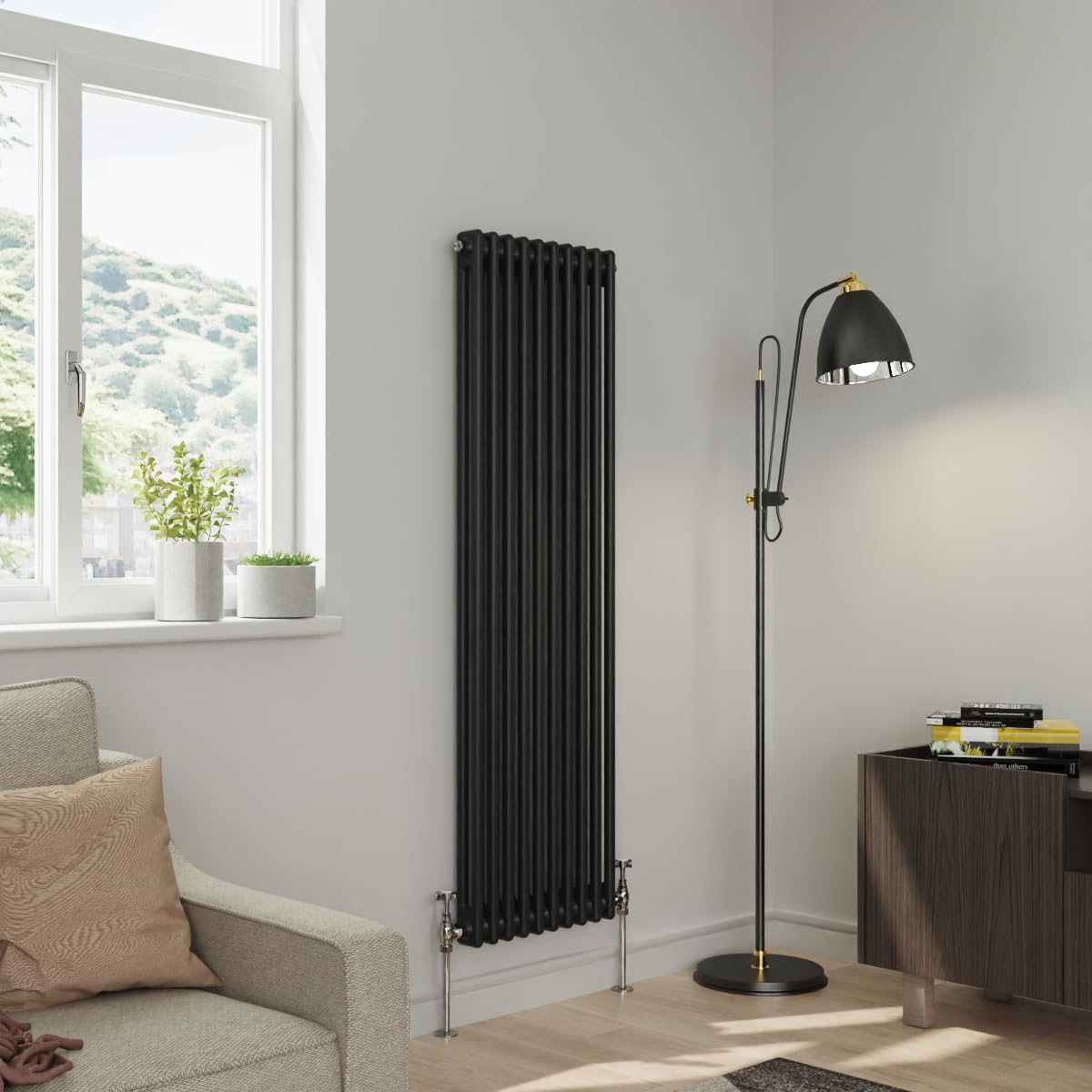 Warmehaus 1500x470mm Black Traditional Vertical Radiator Double Column Cast Iron Style Panel Radiator Central Heating
