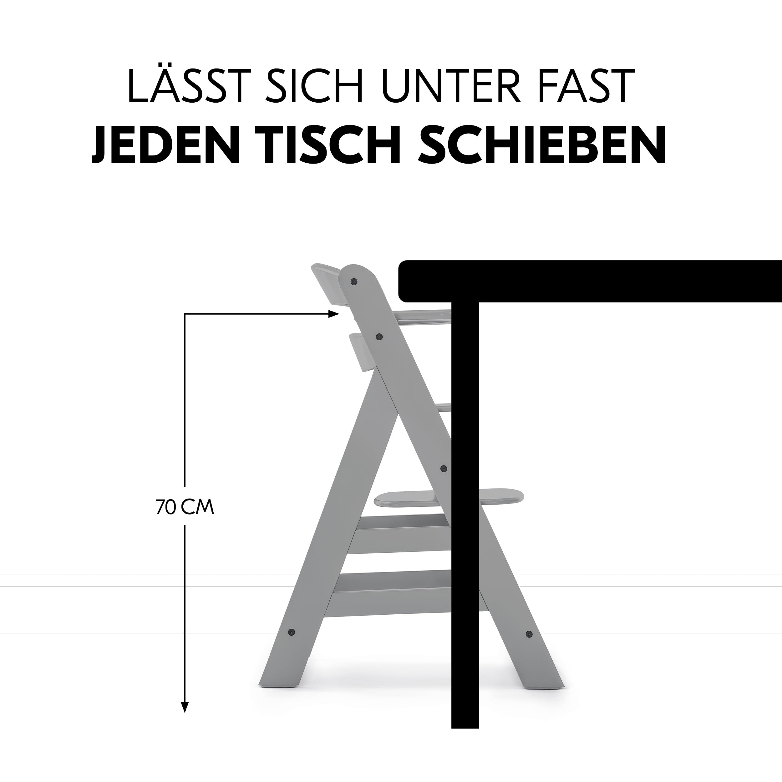 hauck Alpha+ Hochstuhl Newborn Set mit Deluxe Bouncer - Grau | Mitwachsender Holz Kinderhochstuhl ab Geburt bis 90 kg | inkl. Neugeborenenaufsatz & Sitzkissen