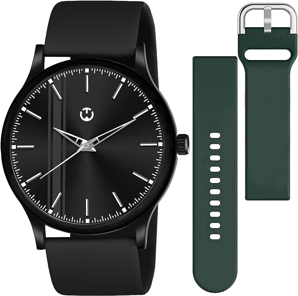 WIZARD TIMES Men’s Watch, Black & Brown Silicon Strap, Black Dial, Formal & Casual Wear, Water Resistant Watch, Analog Boys Watch, Gift Watch for Men (Black/Green) (B0DCT538HD) Amazon Price History, Amazon Price Tracker