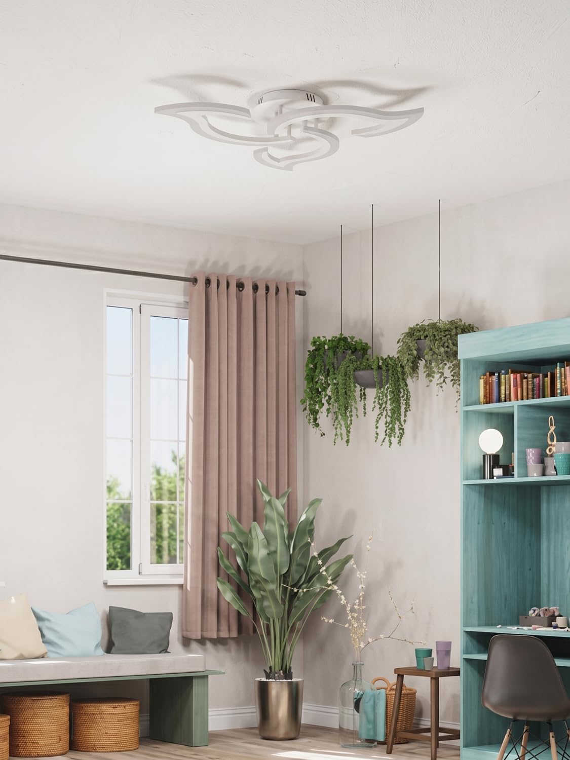 Plafoniera Smart Compatibile con Alexa, LED Dimmerabile con App e Controllo Vocale, Lampadario Moderno a Fiore con Telecomando per Camera da Letto, Sala da Pranzo, Cucina, WiFi 2.4GHz, Bianco