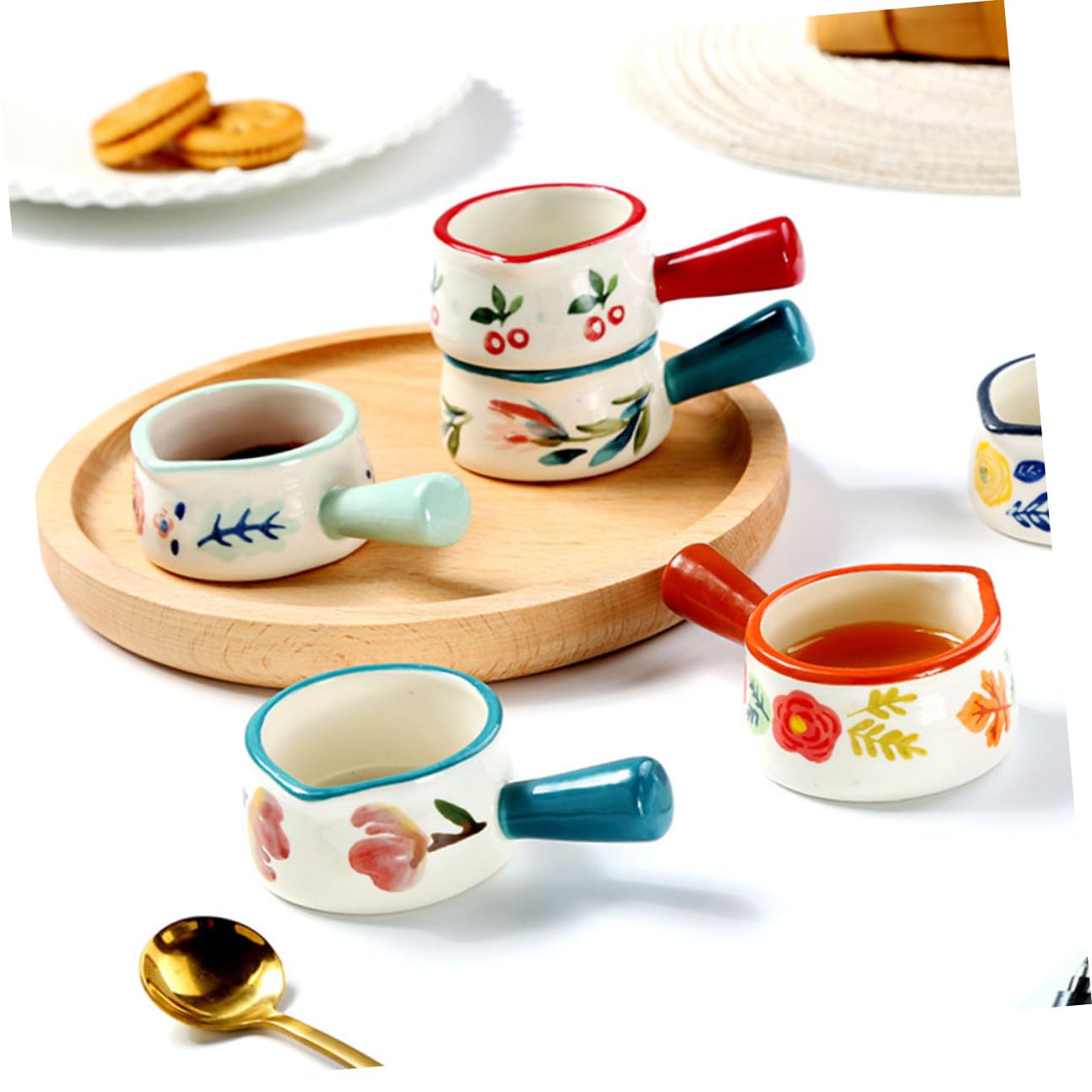 TEHAUX 6 piezas Jarras de Cerámica para Leche y Salsa Mango Pequeñas Jarras para Café y Cocina Suministros de Cocina para Espumar Leche y Servir Crema
