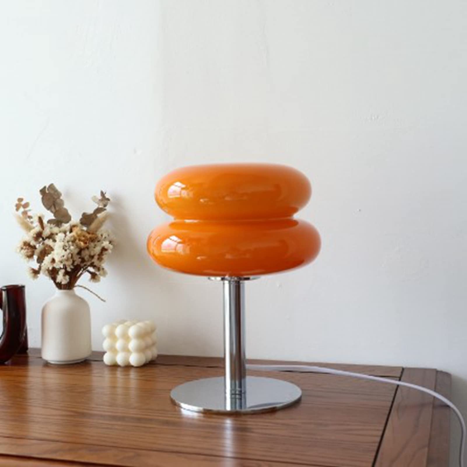Topyond Tischlampe Orange, Eierkuchen Tischlampe, Energieeffizienz | Weiches Licht, USB Glas Klein Nachtlampe, Schlafzimmer Tischlampen, Niedliche Donut Lamp (Orange)