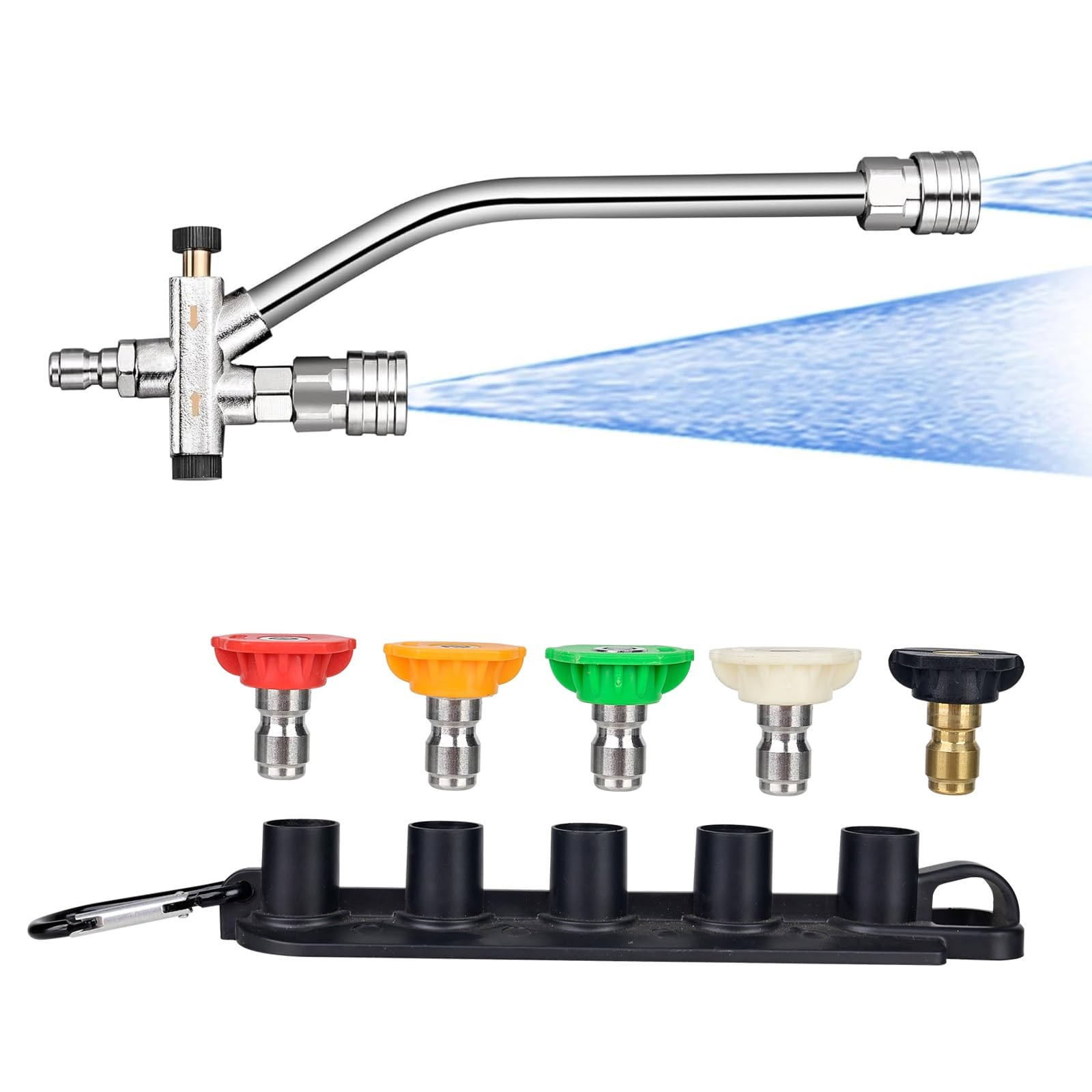 BEAR FORCE Foam Cannon Dual-Connector Accessory, Pressure Washer Double Tip Attachment for Soap Cannon, 5 Pressure Washer Sprayer Nozzles #035, 1/4" Quick Connect, for Car Wash, Car Detailing