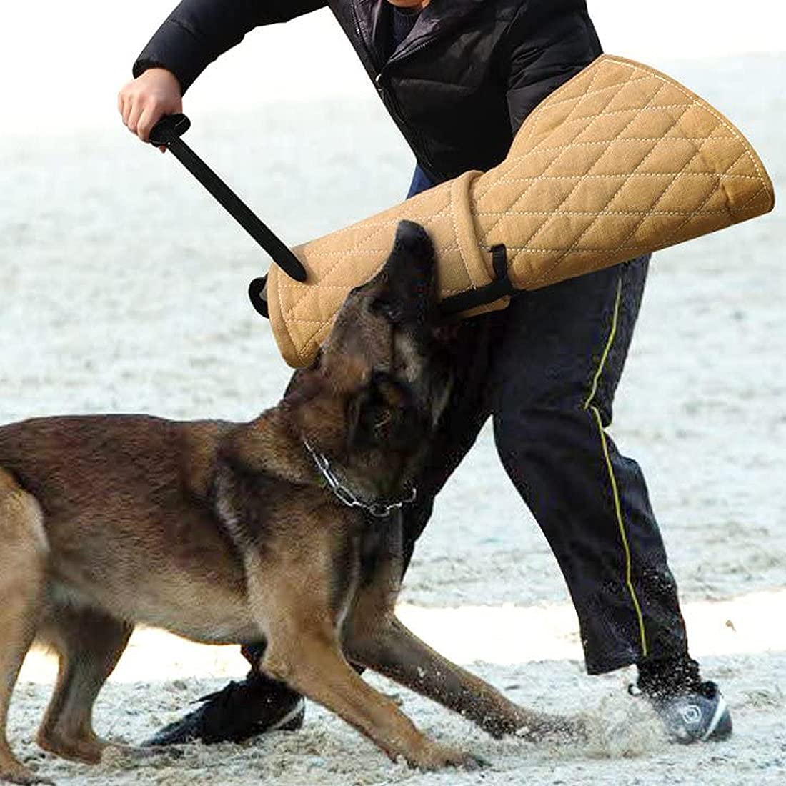 Manchon de protection pour chien avec poignée en jute - Convient aux deux bras gauche et main droite - Abricot