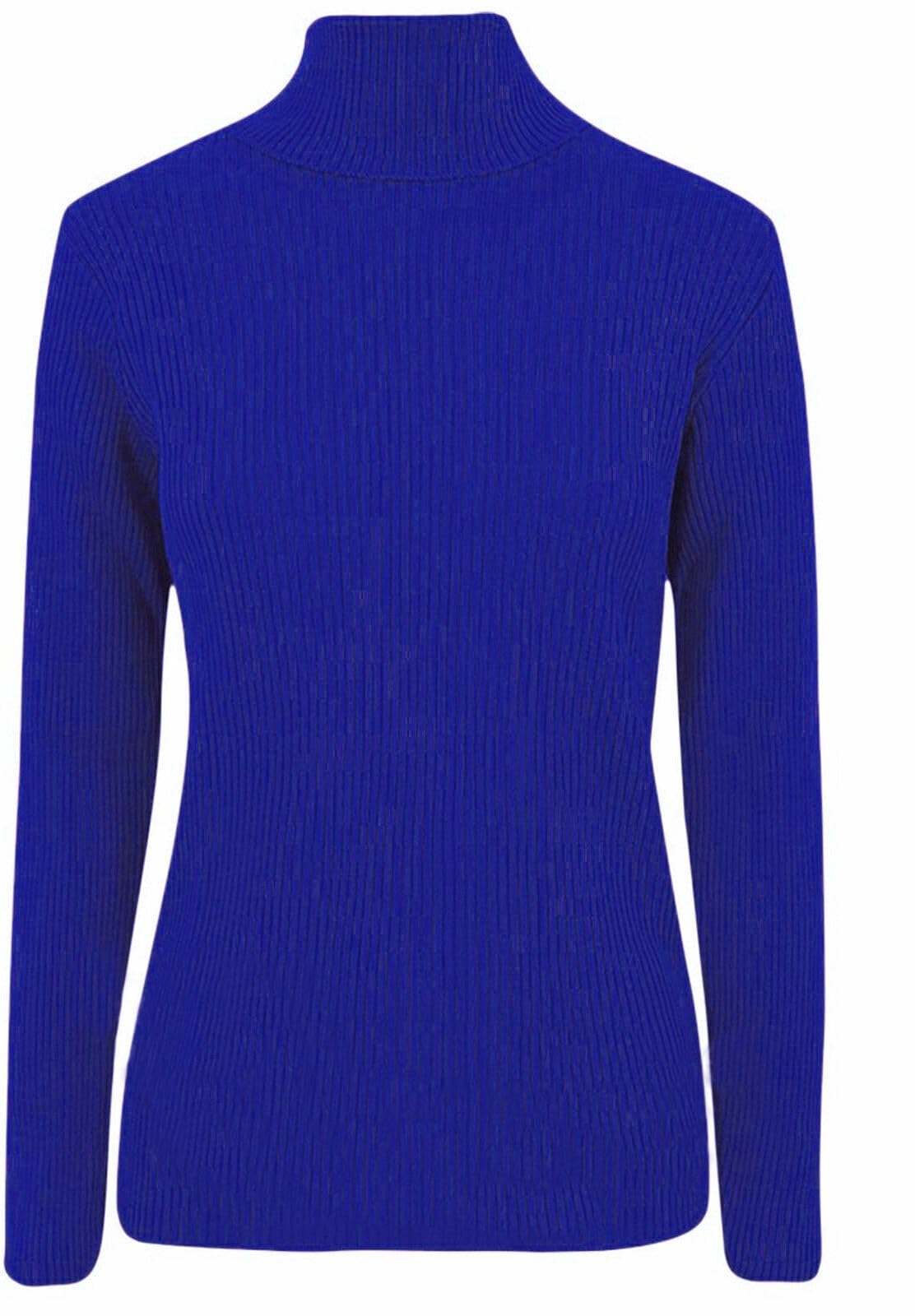 ER Direct Ladies Ribbed Stretch Polo Neck Top Womens Jumper Turtle Neck Long Sleeve Soft Knit 8-14 (Royal Blue, 08-10)