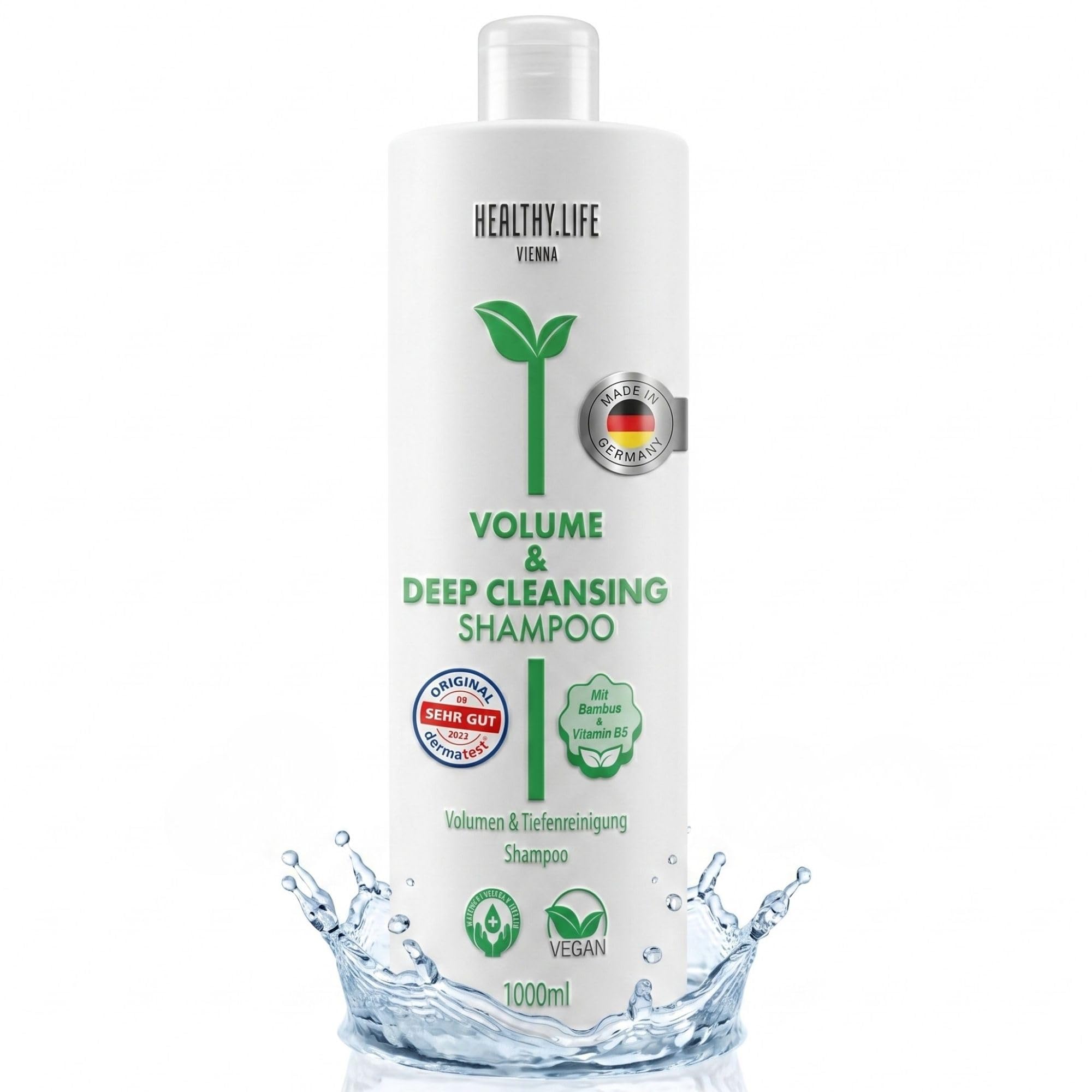 HLV – Volumen & Tiefenreinigung Haar Shampoo mit Vitamin B5 – Ingwer & Bambus Extrakt, VEGAN, Naturkosmetik, Mildes Haarshampoo für Feines Haar, Deep Cleansing, Haarpflege für Damen & Herren (1000ml)