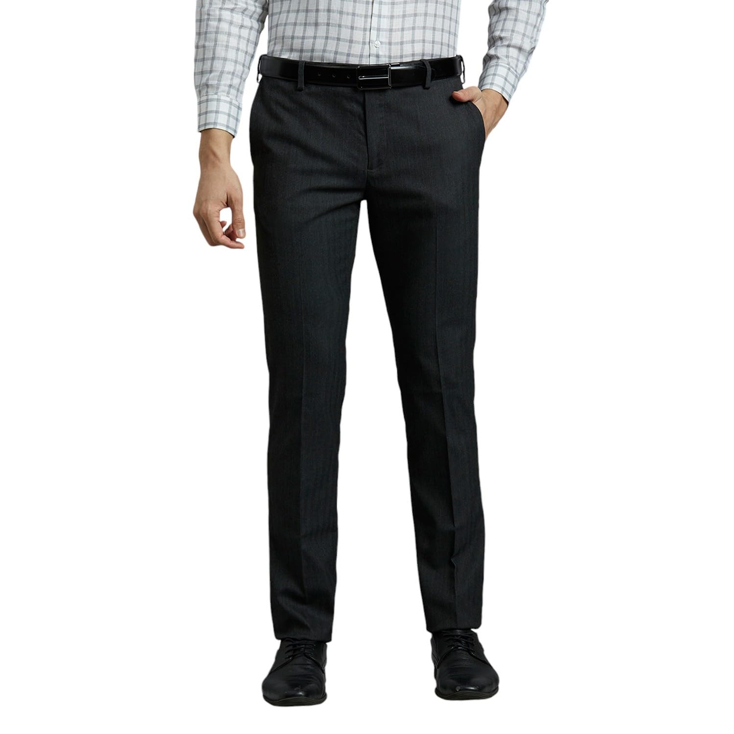 reid & taylor Men's Hearingbone Poly Viscose Elastane Auto Fit Formal Trousers-picture-26
