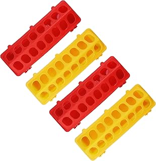 4 Plastic Flip Top Bird Small Poultry Feeder, 4pcs Baby Chick Feeder, Flip Top No Waste Quail Feeder for Small Poultry Baby Chick Birds Pigeons (2 Red & 2 Yellow)