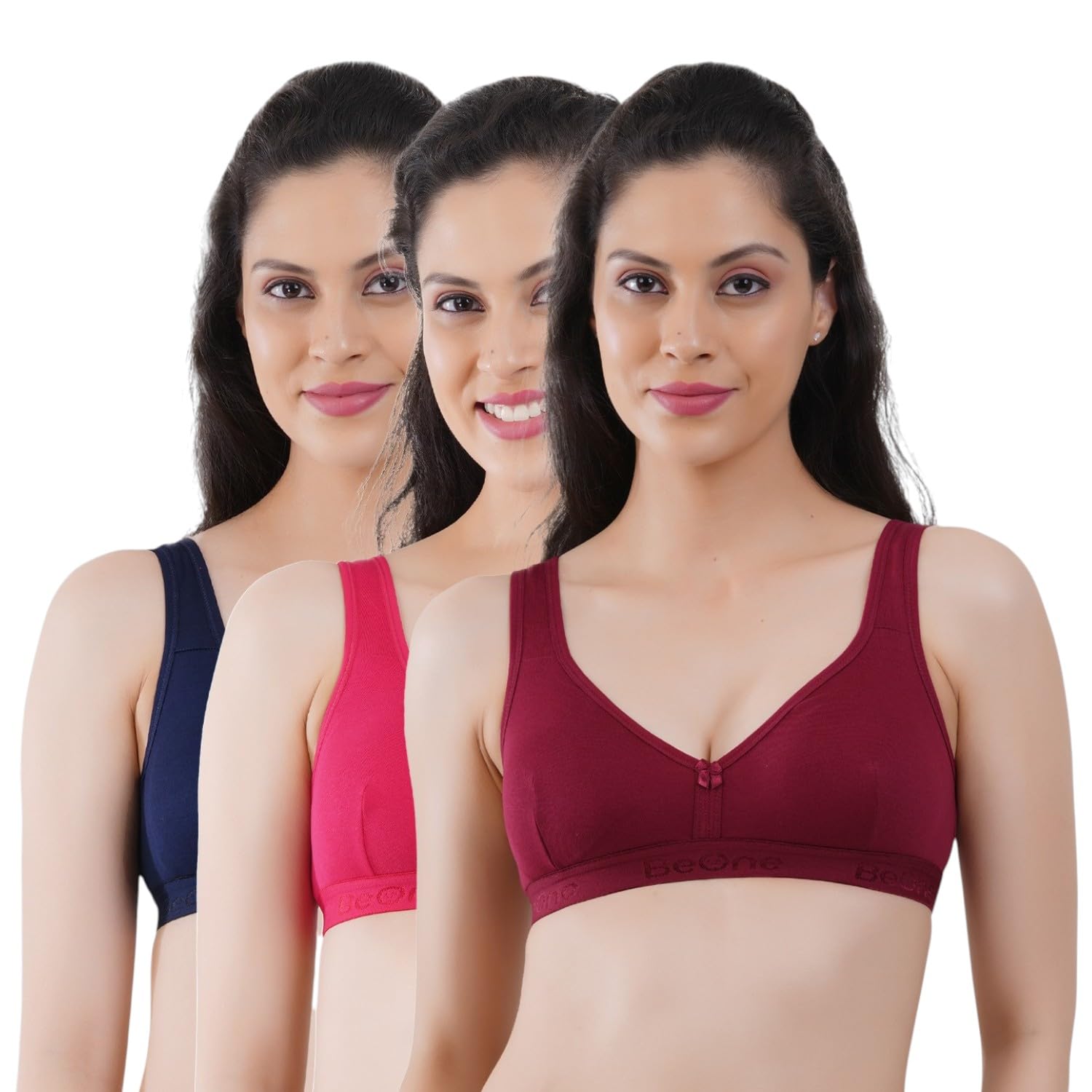 be one Women's Cotton Sports Bra Pack of 3 | Wireless Non-Padded Full Coverage | Slip-On Active Bra with Wide Straps-picture-54