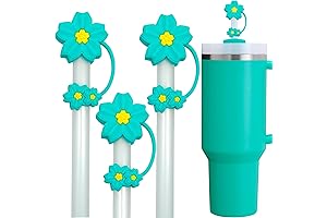 3D Teal Flower Straw Topper Cherry Blossom Straw Cap Covers