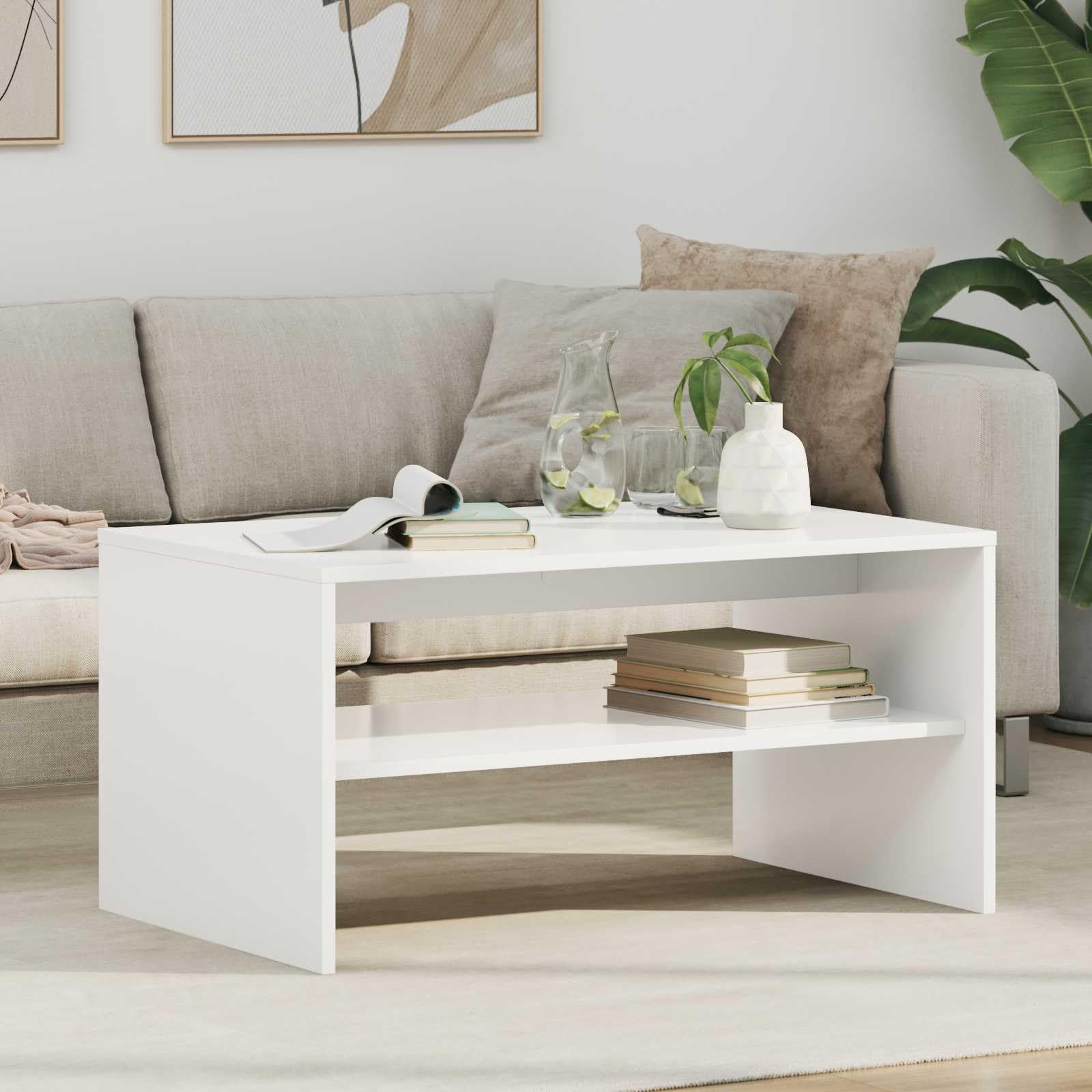 vidaXL Couchtisch Weiß 80 x 50 x 40 cm Holzwerkstoff, Stylischer Couchtisch für Wohnzimmer, rechteckig und robust, aus Holz, vielseitiges Wohnaccessoire