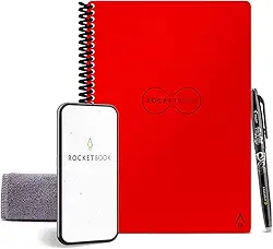 Caderno reutilizável inteligente Rocketbook Dot-Grid com 1 caneta Pilot Frixion e 1 pano de microfibra incluído – Capa Atomic Red, tamanho executivo (15 x 22 cm)